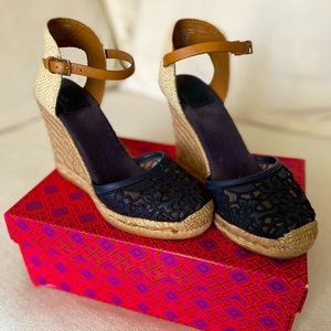 Tory Burch Wedge Sandals in Black Lace - 40
